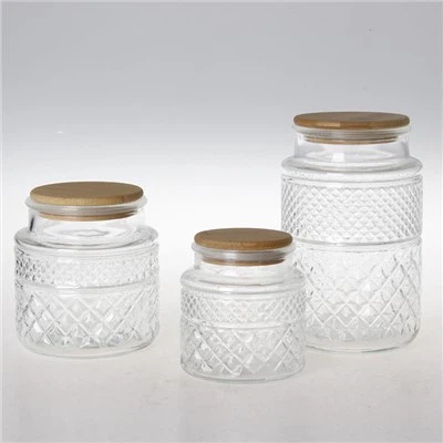 جرة تخزين غطاء خشبي نمط الماس