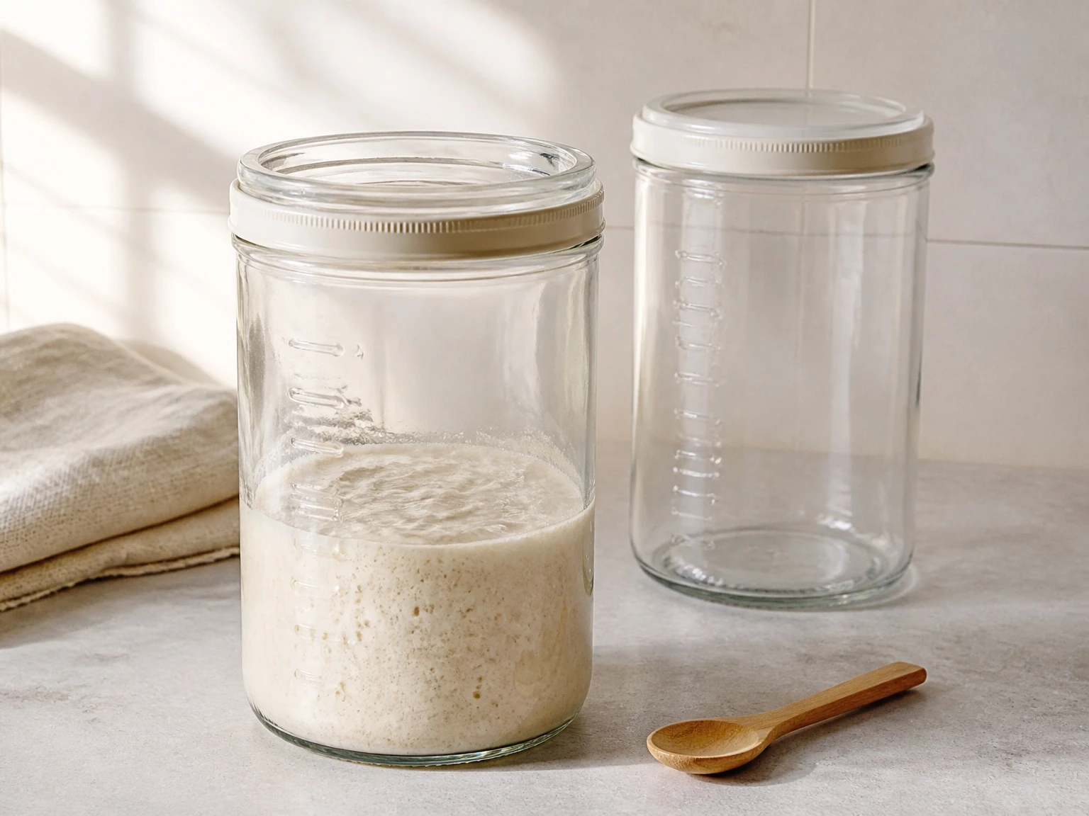 Custom glass sourdough jars with measurement markings Custom glass sourdough jars with measurement markings