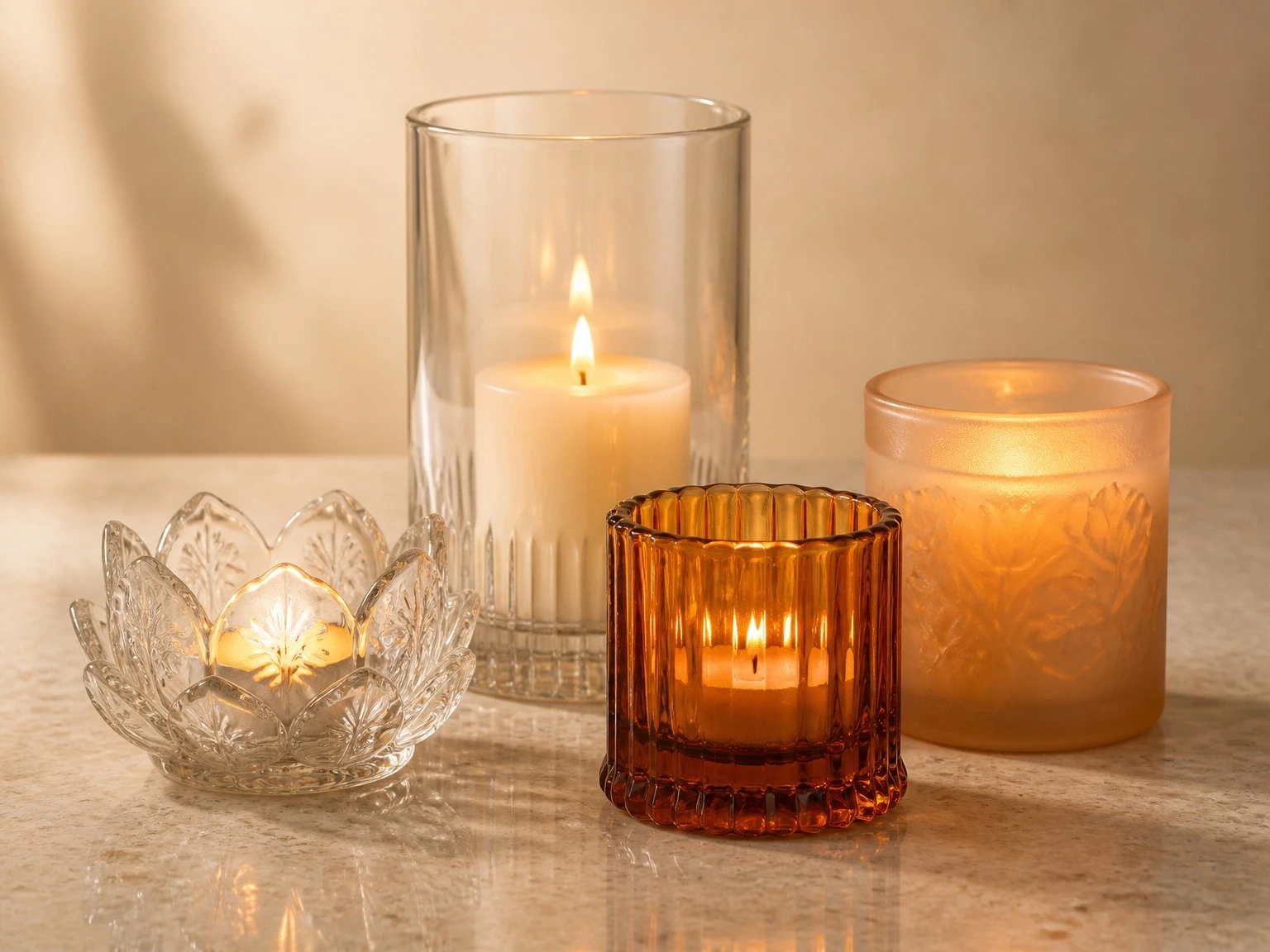Custom glass candle holders for tealight, pillar, and votive candles Custom glass candle holders for tealight, pillar, and votive candles
