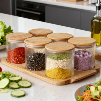 مجموعة علب زجاجية مستديرة سعة 750 مل